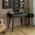 Bureau de style Mid-Century en bois massif blanc / marron / chêne / noir avec pieds fuselés et tiroir unique - Usage unique