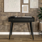 Bureau de style Mid-Century en bois massif blanc / marron / chêne / noir avec pieds fuselés et tiroir unique - Usage unique