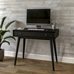 Bureau de style Mid-Century en bois massif blanc / marron / chêne / noir avec pieds fuselés et tiroir unique - Usage unique