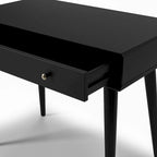 Bureau de style Mid-Century en bois massif blanc / marron / chêne / noir avec pieds fuselés et tiroir unique - Usage unique