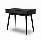 Bureau de style Mid-Century en bois massif blanc / marron / chêne / noir avec pieds fuselés et tiroir unique - Usage unique