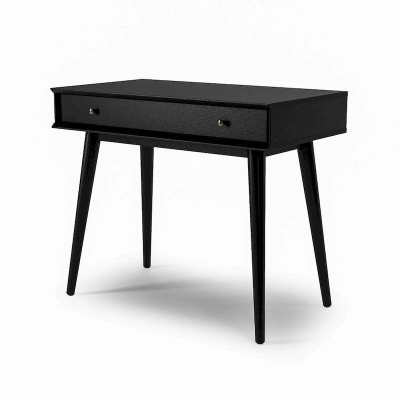 Bureau de style Mid-Century en bois massif blanc / marron / chêne / noir avec pieds fuselés et tiroir unique - Usage unique