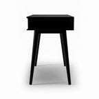 Bureau de style Mid-Century en bois massif blanc / marron / chêne / noir avec pieds fuselés et tiroir unique - Usage unique