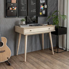 Bureau de style Mid-Century en bois massif blanc / marron / chêne / noir avec pieds fuselés et tiroir unique - Usage unique