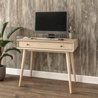 Bureau de style Mid-Century en bois massif blanc / marron / chêne / noir avec pieds fuselés et tiroir unique - Usage unique