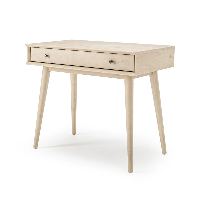 Bureau de style Mid-Century en bois massif blanc / marron / chêne / noir avec pieds fuselés et tiroir unique - Usage unique