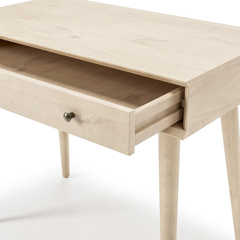 Bureau de style Mid-Century en bois massif blanc / marron / chêne / noir avec pieds fuselés et tiroir unique - Usage unique