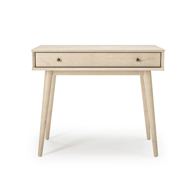 Bureau de style Mid-Century en bois massif blanc / marron / chêne / noir avec pieds fuselés et tiroir unique - Usage unique