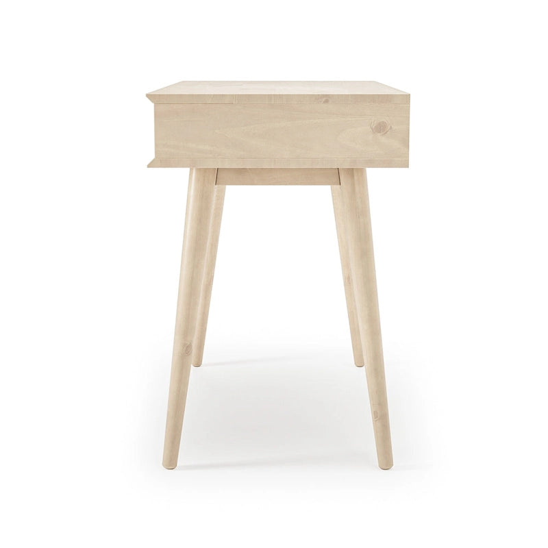 Bureau de style Mid-Century en bois massif blanc / marron / chêne / noir avec pieds fuselés et tiroir unique - Usage unique