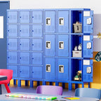 Casier de rangement en métal à 3 portes gris/bleu avec poignée levante et moraillon