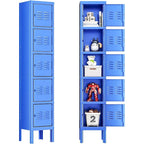 Casier de rangement en métal à 3 portes gris/bleu avec poignée levante et moraillon