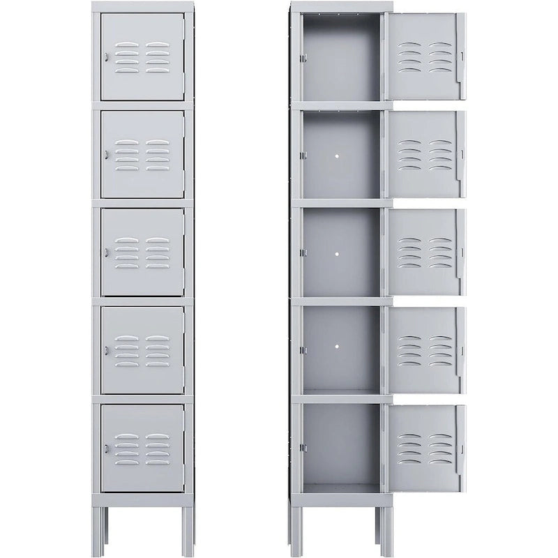 Casier de rangement en métal à 3 portes gris/bleu avec poignée levante et moraillon