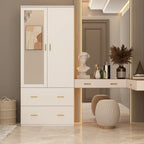 Armoire penderie blanche / marron foncé avec miroir et tringle - Usage unique
