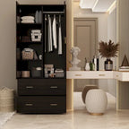 Armoire penderie blanche / marron foncé avec miroir et tringle - Usage unique