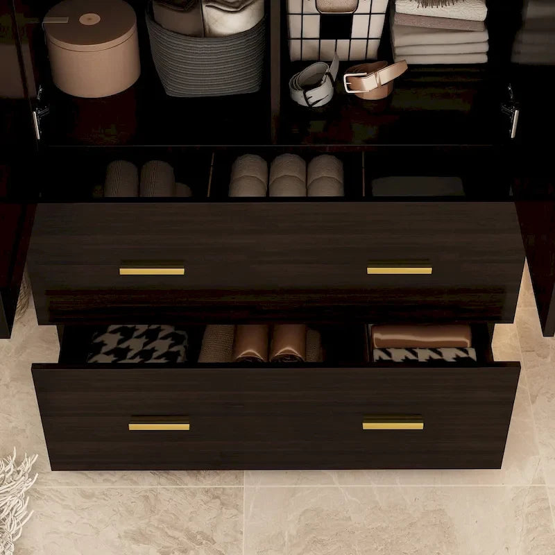 Armoire penderie blanche / marron foncé avec miroir et tringle - Usage unique