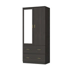 Armoire penderie blanche / marron foncé avec miroir et tringle - Usage unique