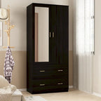 Armoire penderie blanche / marron foncé avec miroir et tringle - Usage unique