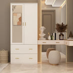 Armoire penderie blanche / marron foncé avec miroir et tringle - Usage unique
