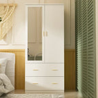 Armoire penderie blanche / marron foncé avec miroir et tringle - Usage unique