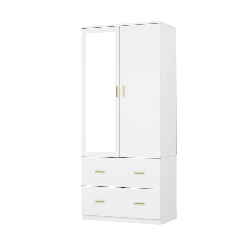 Armoire penderie blanche / marron foncé avec miroir et tringle - Usage unique