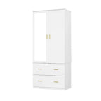 Armoire penderie blanche / marron foncé avec miroir et tringle - Usage unique
