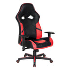 Chaise de jeu en similicuir rouge/bleu avec accoudoirs réglables, support lombaire et appui-tête - Usage unique