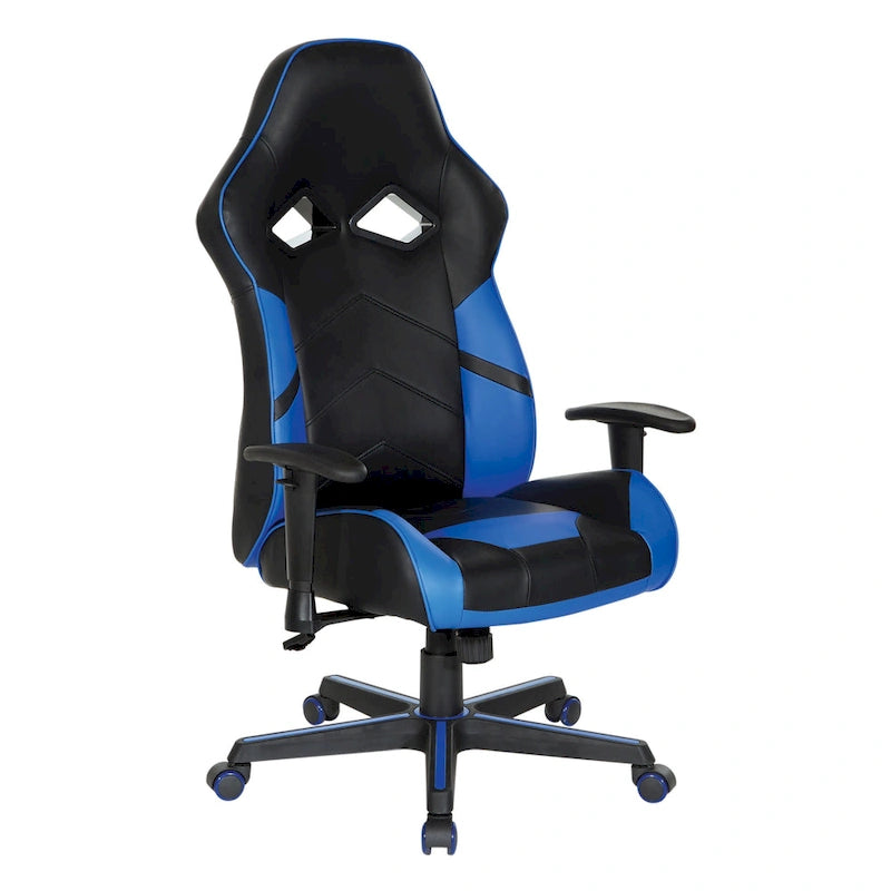 Chaise de jeu en similicuir rouge/bleu avec accoudoirs réglables, support lombaire et appui-tête - Usage unique