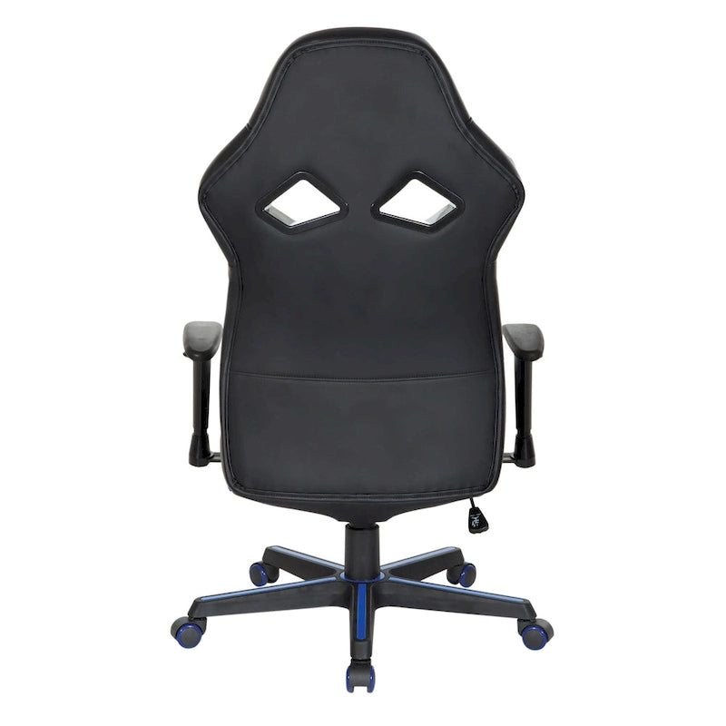 Chaise de jeu en similicuir rouge/bleu avec accoudoirs réglables, support lombaire et appui-tête - Usage unique