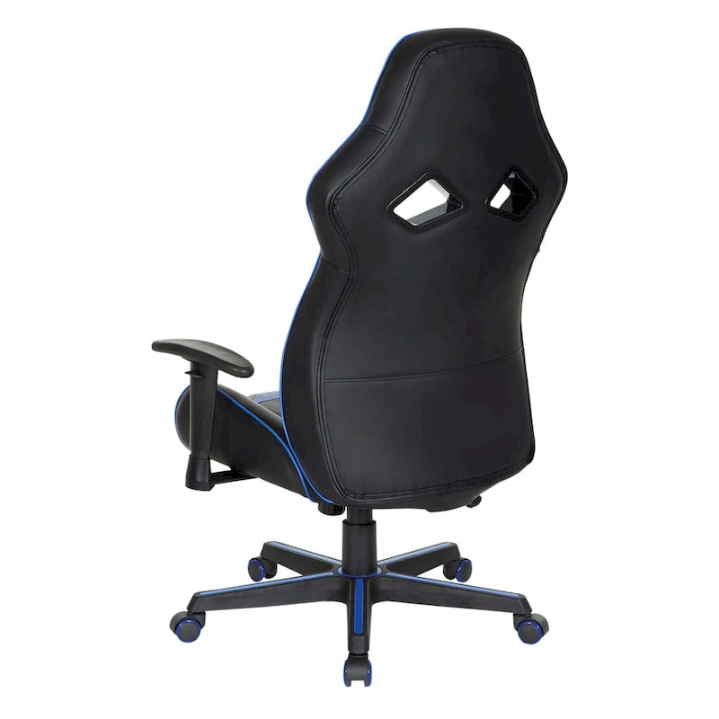 Chaise de jeu en similicuir rouge/bleu avec accoudoirs réglables, support lombaire et appui-tête - Usage unique