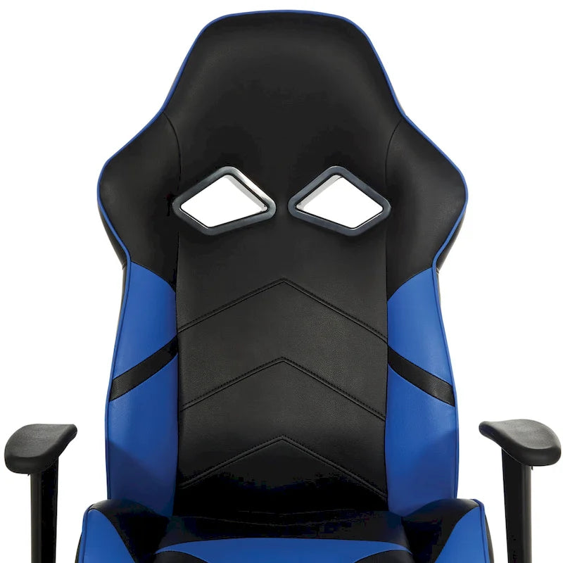 Chaise de jeu en similicuir rouge/bleu avec accoudoirs réglables, support lombaire et appui-tête - Usage unique