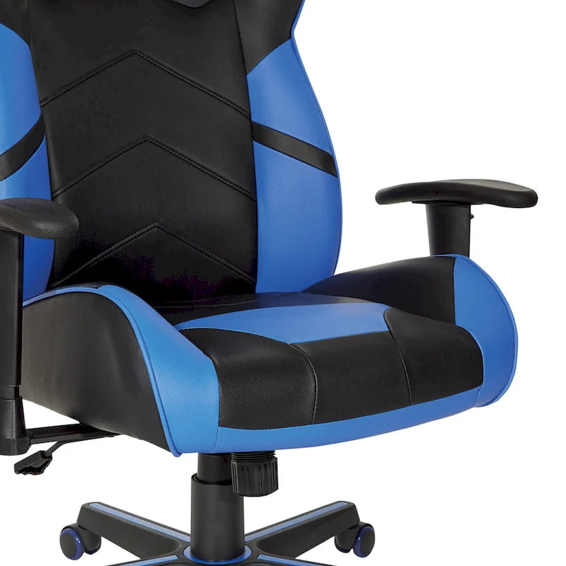 Chaise de jeu en similicuir rouge/bleu avec accoudoirs réglables, support lombaire et appui-tête - Usage unique