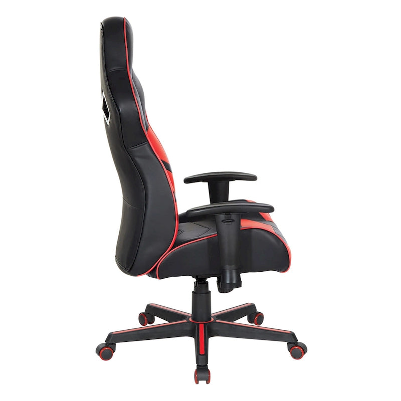 Chaise de jeu en similicuir rouge/bleu avec accoudoirs réglables, support lombaire et appui-tête - Usage unique