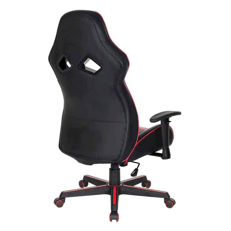 Chaise de jeu en similicuir rouge/bleu avec accoudoirs réglables, support lombaire et appui-tête - Usage unique