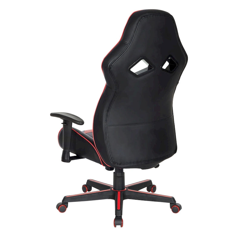Chaise de jeu en similicuir rouge/bleu avec accoudoirs réglables, support lombaire et appui-tête - Usage unique