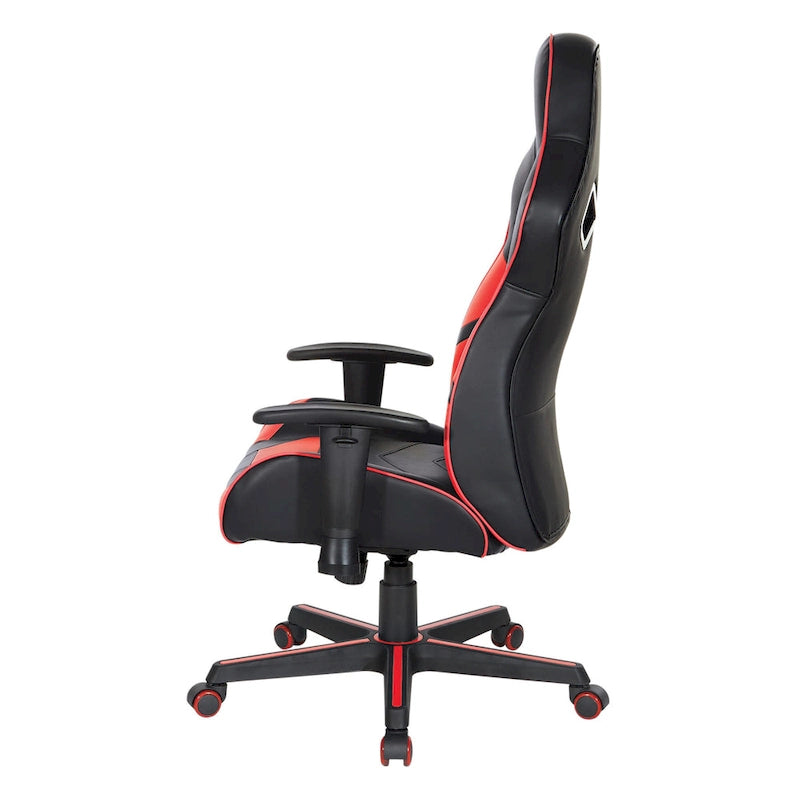 Chaise de jeu en similicuir rouge/bleu avec accoudoirs réglables, support lombaire et appui-tête - Usage unique