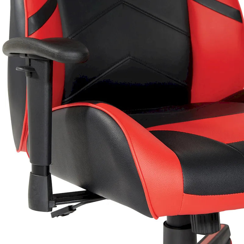 Chaise de jeu en similicuir rouge/bleu avec accoudoirs réglables, support lombaire et appui-tête - Usage unique