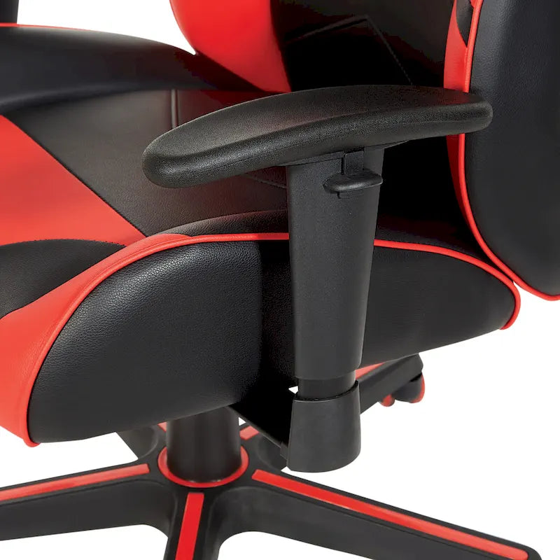Chaise de jeu en similicuir rouge/bleu avec accoudoirs réglables, support lombaire et appui-tête - Usage unique