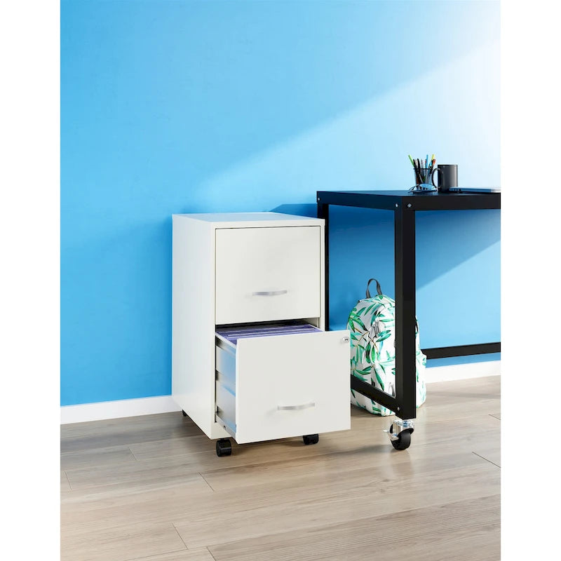 Space Solutions 18 2 Drawer Mobile Vertical File Cabinet, Pearl White