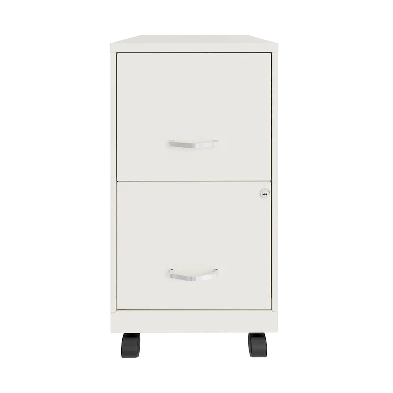 Meuble de classement vertical mobile en acier blanc à 2 tiroirs avec serrure à barillet et roulettes