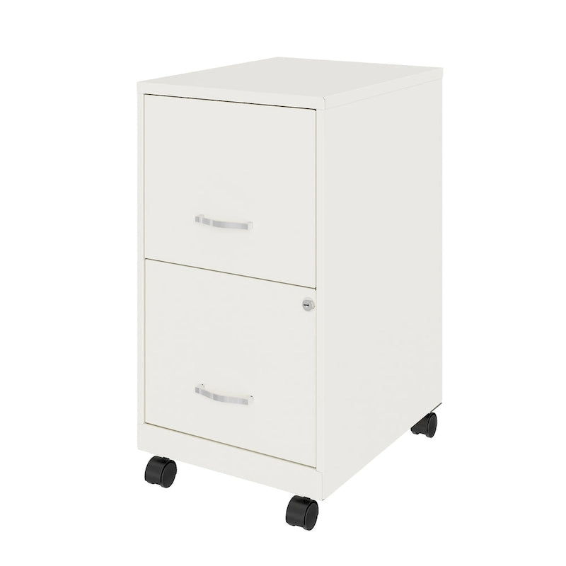Meuble de classement vertical mobile en acier blanc à 2 tiroirs avec serrure à barillet et roulettes
