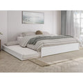 Lit plate-forme à panneaux en bois dur blanc/noyer/caramel clair avec lit gigogne double XL – Pour 2 personnes
