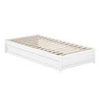 Lit plate-forme à panneaux en bois dur blanc/noyer/caramel clair avec lit gigogne double XL – Pour 2 personnes