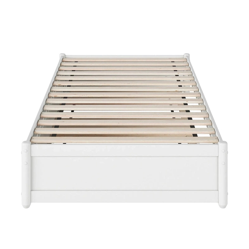 Lit plate-forme à panneaux en bois dur blanc/noyer/caramel clair avec lit gigogne double XL – Pour 2 personnes