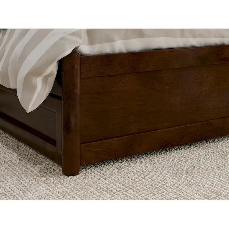 Lit plate-forme à panneaux en bois dur blanc/noyer/caramel clair avec lit gigogne double XL – Pour 2 personnes