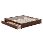 Lit plate-forme à panneaux en bois dur blanc/noyer/caramel clair avec lit gigogne double XL – Pour 2 personnes