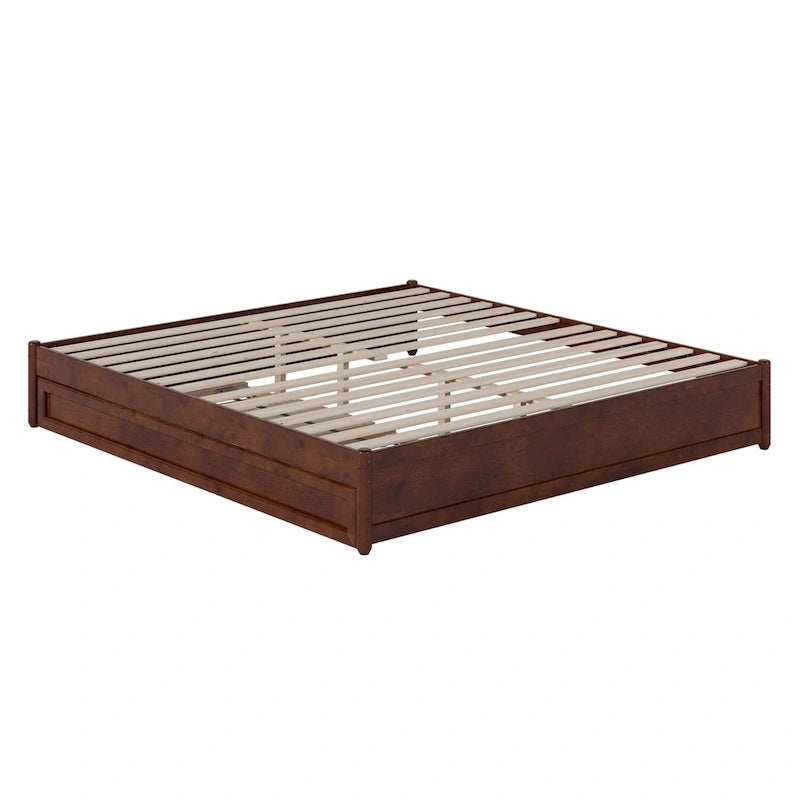 Lit plate-forme à panneaux en bois dur blanc/noyer/caramel clair avec lit gigogne double XL – Pour 2 personnes