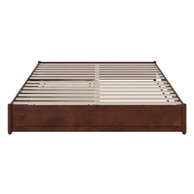 Lit plate-forme à panneaux en bois dur blanc/noyer/caramel clair avec lit gigogne double XL – Pour 2 personnes
