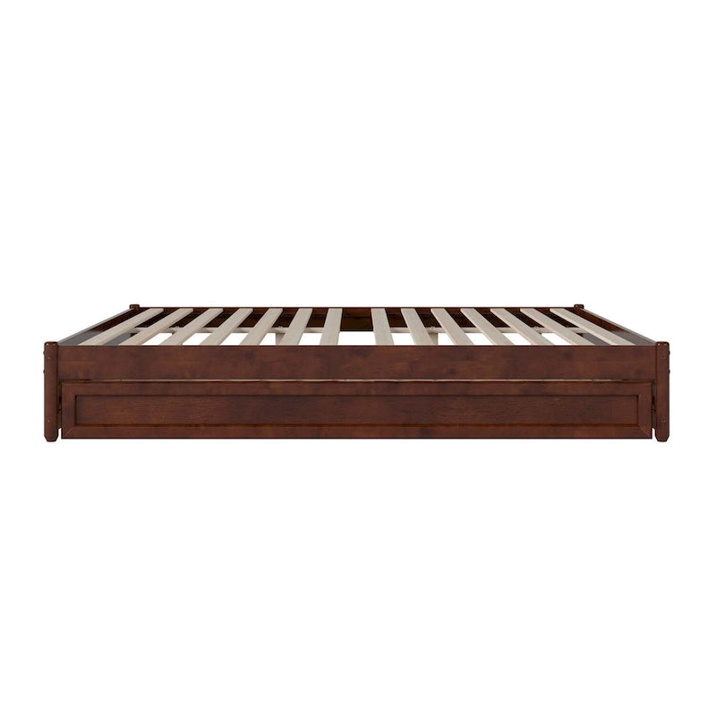Lit plate-forme à panneaux en bois dur blanc/noyer/caramel clair avec lit gigogne double XL – Pour 2 personnes