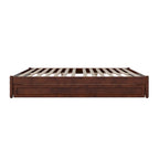 Lit plate-forme à panneaux en bois dur blanc/noyer/caramel clair avec lit gigogne double XL – Pour 2 personnes