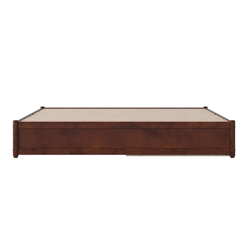 Lit plate-forme à panneaux en bois dur blanc/noyer/caramel clair avec lit gigogne double XL – Pour 2 personnes